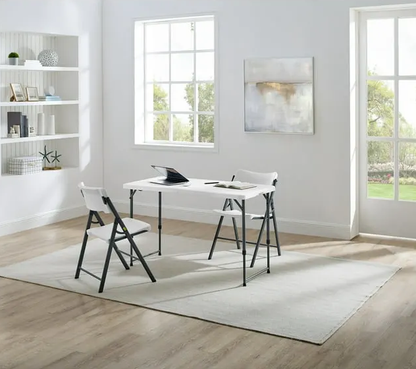 4 Foot Adjustable Height Folding Plastic Table, Indoor Outdoor White Granite - view 2