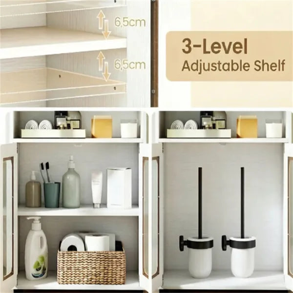 White Modern Engineered Wood Bathroom Cabinet With Open Compartment - view 3