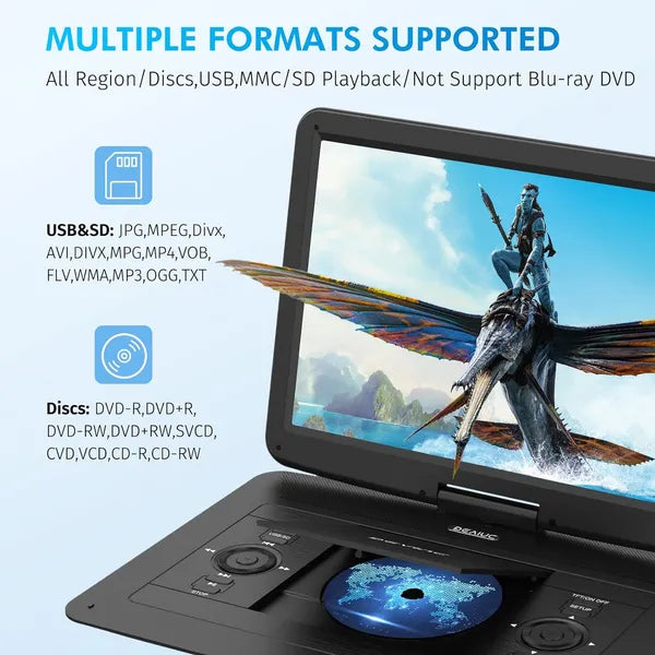 17.9" Portable DVD Player With 15.6" HD Swivel Screen, Support Multiple DVD CD Formats/USB/SD Card/Sync TV - view 2