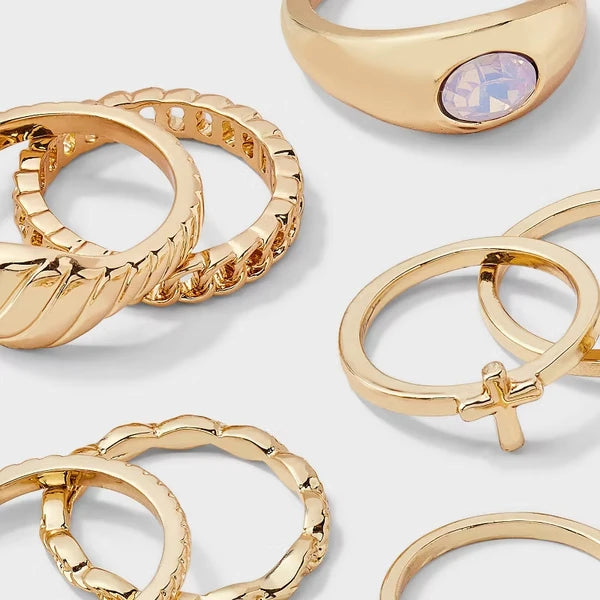 Cross And Sun 8pc Ring Set - Gold - view 2
