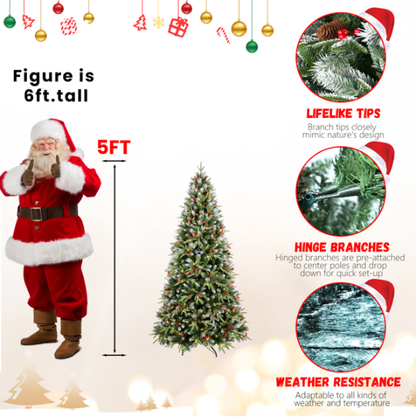 Artificial 5ft Green LED-lit Christmas Tree With 1113PE PVC Mixed Branch Tips,Red Fruit And Pine Cone - view 4