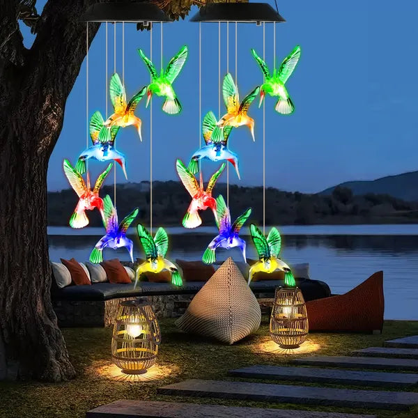 2PCS Hummingbird Solar Wind Chimes With Color Changing LED Lights, Waterproof Solar Powered Wind Chime For Outdoor - view 3