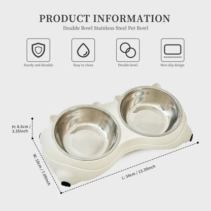 Anti Slip Base Double Cat Food Bowl, White Stainless Steel Food And Water Bowl, Easy To Clean And Detachable Design - view 5