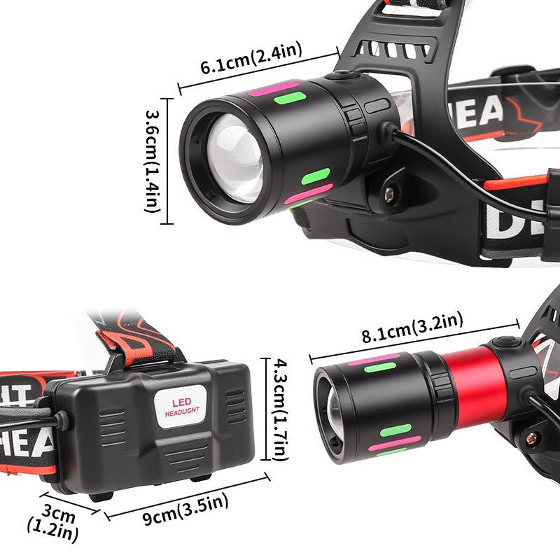 LED Headlamp USB Rechargeable Head Torch Zoom Headlight Lamp Super Bright Flashlight Work Light 3 Modes With Li-ion - view 2