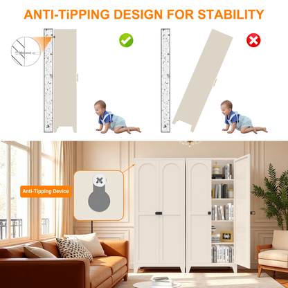 71'' 2 Shapely Door Cabinet With Lock, Metal Storage Cabinet With Doors And Adjustable Shelves, For Kitchen, Bedroom - view 10