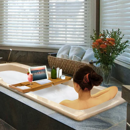 Bathtub Caddy Tray Crafted Bamboo Bath Tray Table Extendable Reading Rack Tablet Phone Holder For Valentines'S Day - view 3