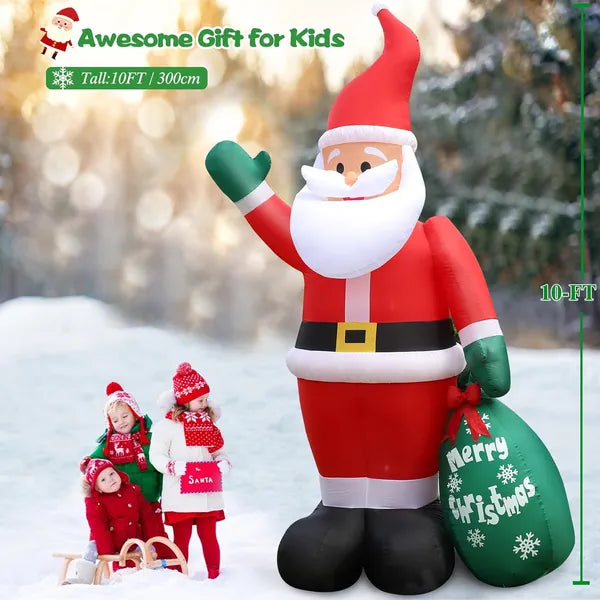 10 FT Christmas Inflatable Santa Claus Outdoor Decor For Yard, Giant Blow Up Santa Decoration With Big Gift Bag - view 4