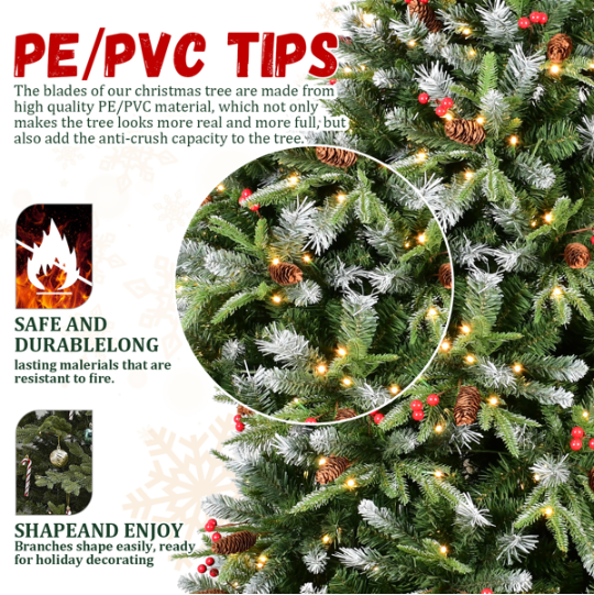 Artificial 5ft Green LED-lit Christmas Tree With 1113PE PVC Mixed Branch Tips,Red Fruit And Pine Cone - view 3