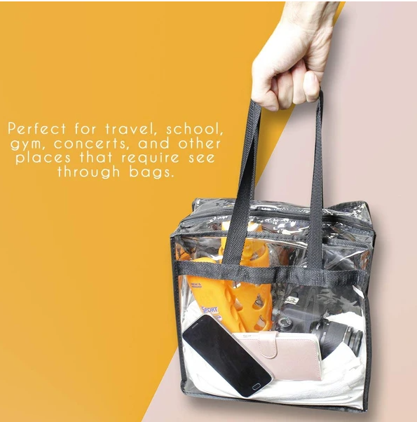 2x Clear PVC Tote Bag Women Large Transparent Handbag Zip Purse Stadium Security - view 3
