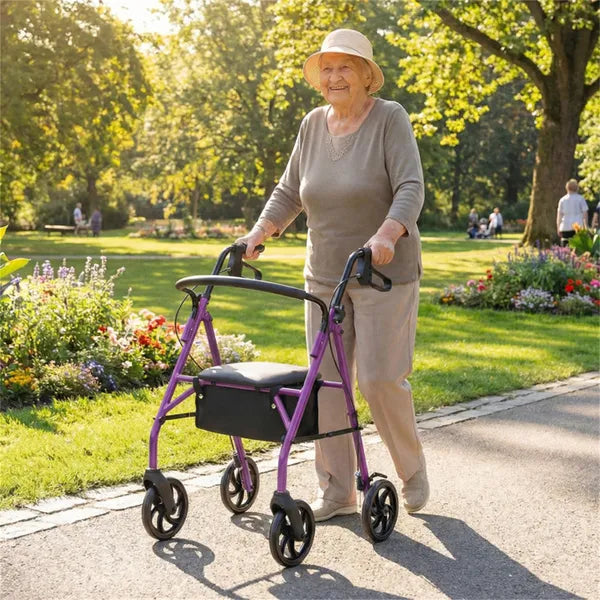 2-in-1 Rollator Walker With Seat (Purple), 8-Inch Large Wheels & Versatile Braking System, Adjustable Height - view 4