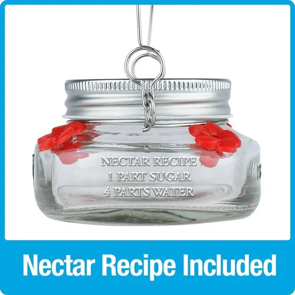 6oz Mason Jar Hummingbird Glass Feeder 2.5"