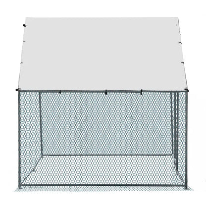 2X2X2m&6.5x6.5x6.5ft Silver Chicken Coop With Pointed Roof, 180g PE Rain Cloth, Metal Chicken And Rabbit Cage - view 6
