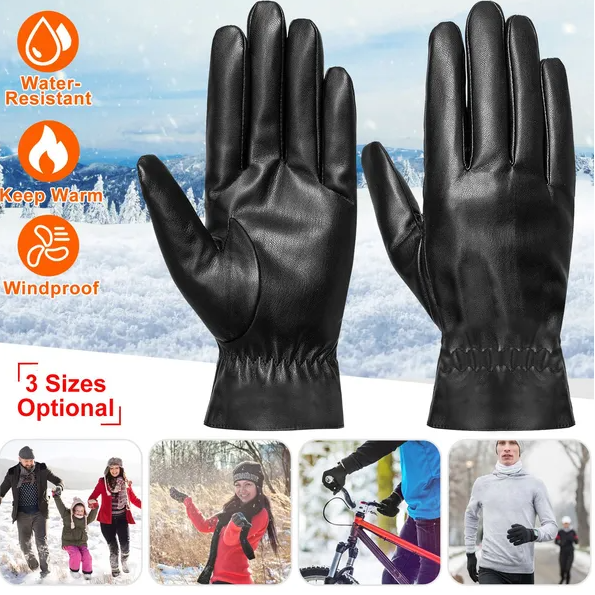 Unisex Leather Winter Warm Gloves Outdoor Windproof Soft Gloves Cycling Skiing Running Cold Winter Gloves - view 3
