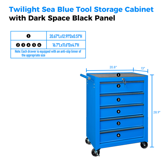 Rolling Metal Tool Chest With 5 Drawers, 20inch 5-Drawer Tool Chest Cabinet With Ball Bearing Drawer Slides - view 2