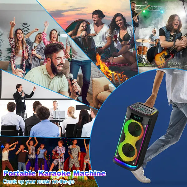Portable Wireless Party Speaker With LED Light Wireless Mic Remote Control TWS Treble Bass Mic. Echo Music Accompany - view 10