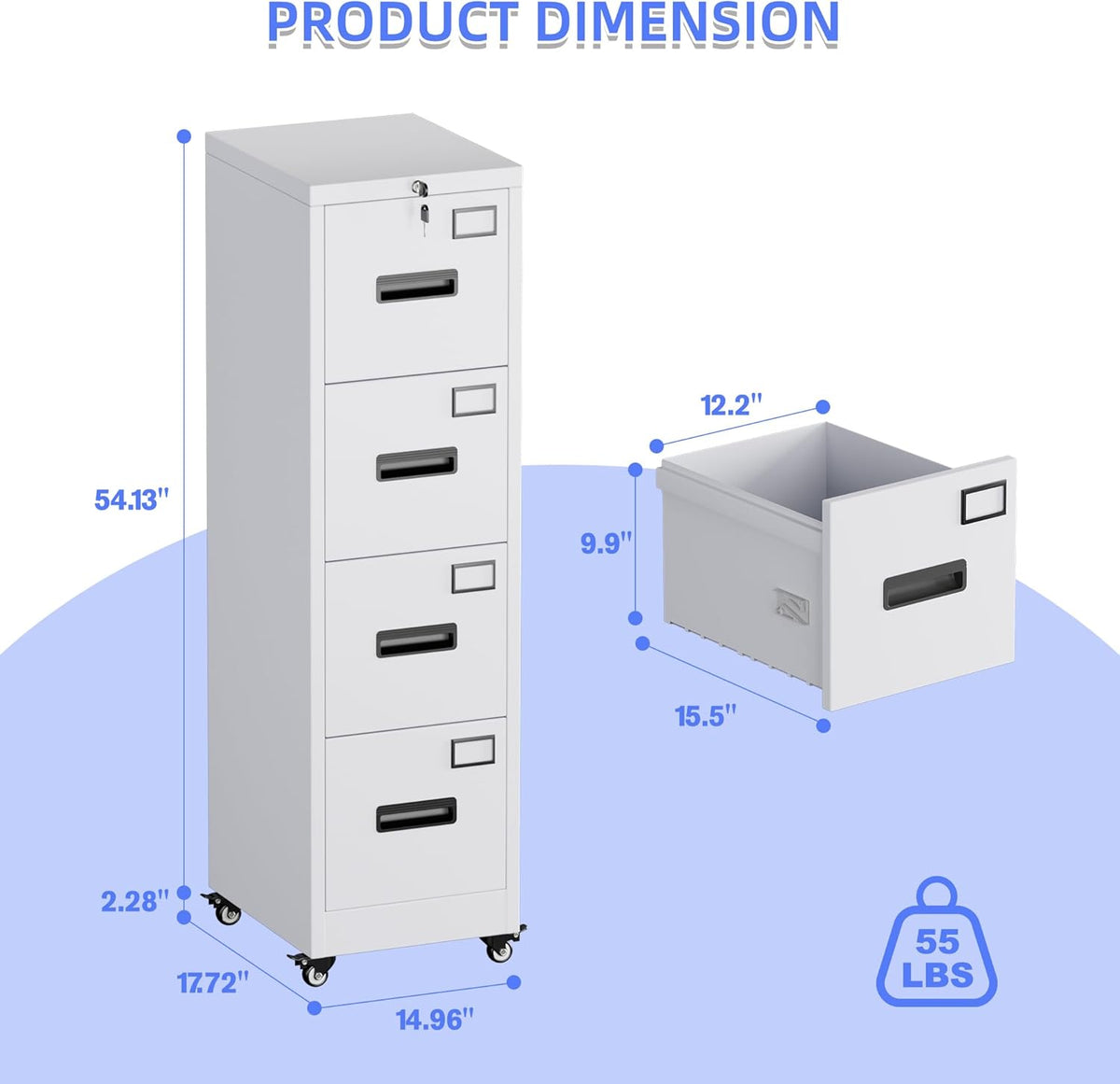 METAN 4 Drawer Vertical File Cabinet On Wheels, Lockable Office Files Storage Cabinet With Handle And Name Card - view 5