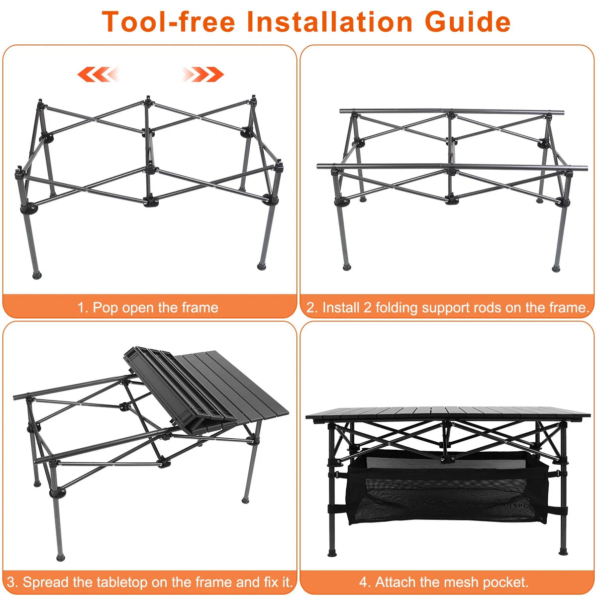 220 Lb Capacity Foldable Camping Table Aluminum Top & Steel Frame With Mesh Basket Portable BBQ Picnic Beach Table - view 8
