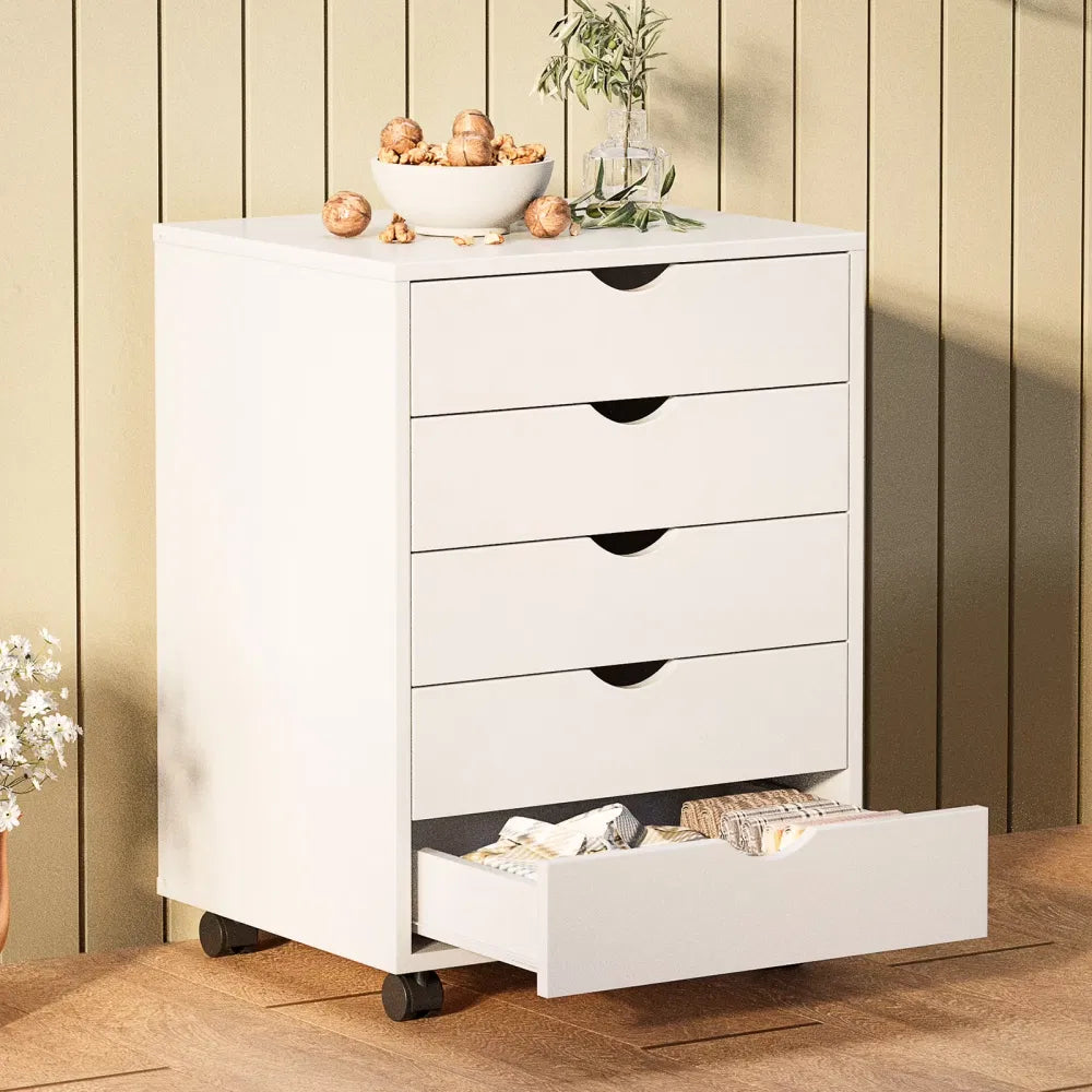 5 DrawerStorageCabinet with Wheels for Bedroom,Home, Office Organization, White - view 4