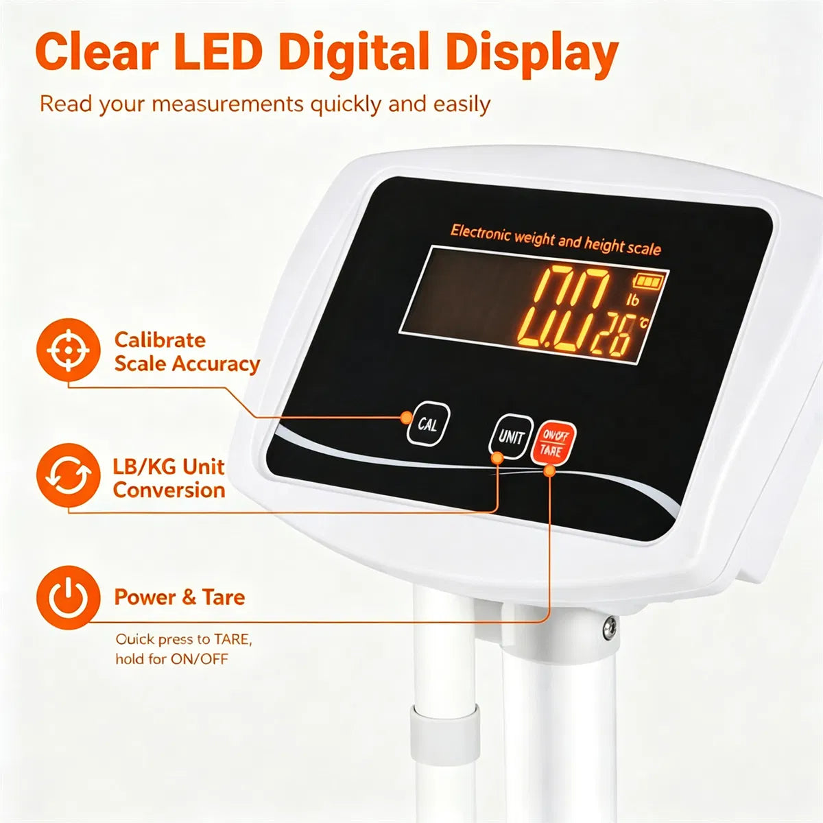 Medical Height & Weight Physician Scale, HighPrecision Sensor Digital Body Scale with Adapter & Battery Dual Power - view 3