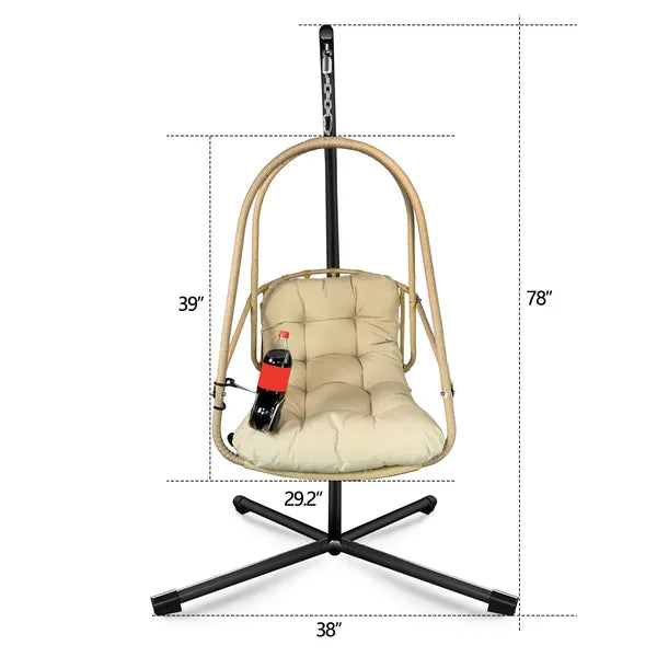 Hanging Egg Chair With Stand - Indoor/Outdoor Woven Rattan Swing Chair With Stand - 350lb Capacity - view 5