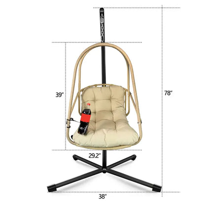 Hanging Egg Chair With Stand - Indoor/Outdoor Woven Rattan Swing Chair With Stand - 350lb Capacity - view 5