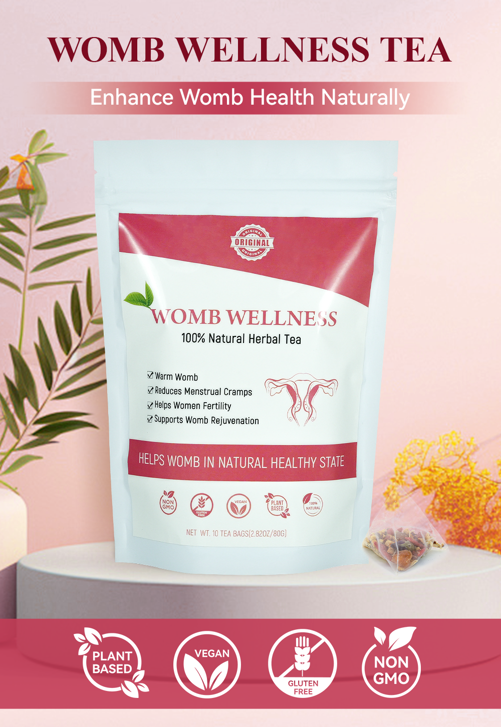 Chinaherbs Natural Womb Tea Female Period Menstrual Cramps Warmer Hormone Balance Glowing Beauty Care Packaged In Bag - view 2