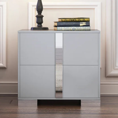 Elegant Nightstand With Metal Foot, Mirrored Bedside Table With 2 Drawers For Bedroom, Living Room, Gray - view 4