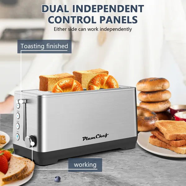 4-Slice Toaster, Extra Wide Long Slot Toaster, 6 Browning Settings, Bagel/Defrost/Reheat Functions - view 2