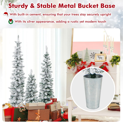 3 Pcs Set Potted Artificial Christmas Tree Snow Flocked Slim Pencil Christmas Tree - view 8