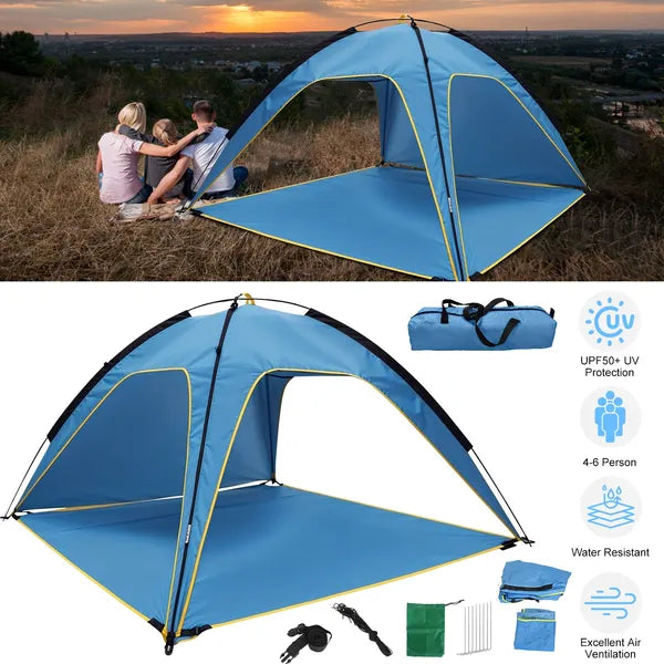 Beach Tent Sun Shelter UPF50 Add UV Protection, 6.9x6.9ft Beach Canopy Tent For 4-6 Adults