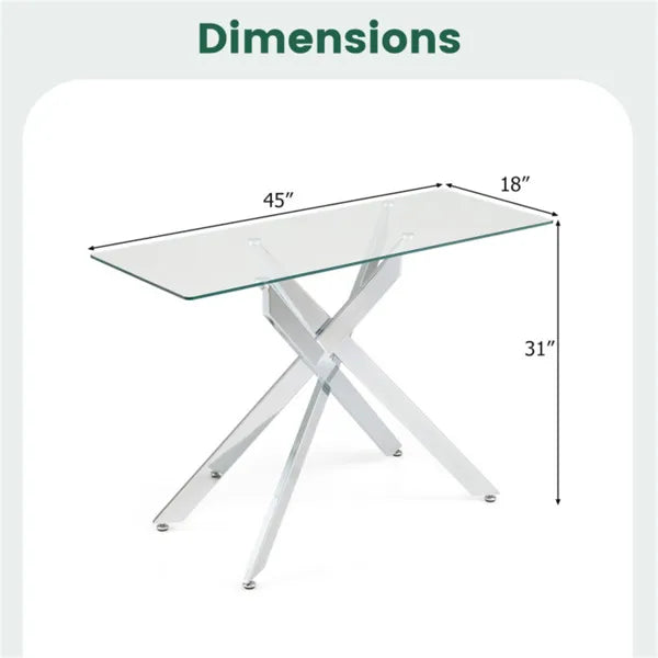 45 Inch Tempered Glass Entryway Table, Silver Chrome Metal Console Table With Adjustable Feet For Home Decor - view 2