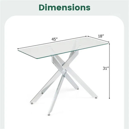 45 Inch Tempered Glass Entryway Table, Silver Chrome Metal Console Table With Adjustable Feet For Home Decor - view 2