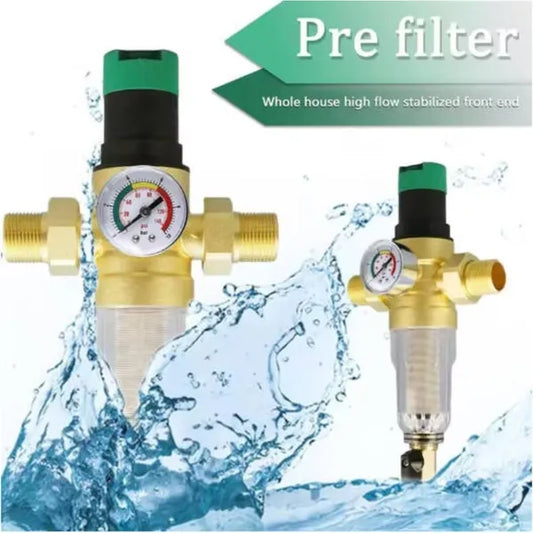 3/4 Inch Water Pressure Reducer With Gauge And Mesh Filter, For RV, Home - view 2