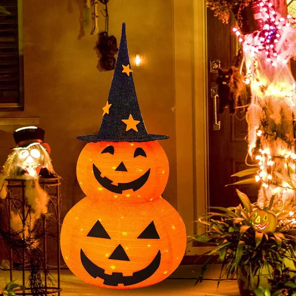 3FT Halloween Collapsible Pumpkin Decorations, Pre-Lit Light Up 50 LED Pumpkin With Star Hat 8 Lighted Mode