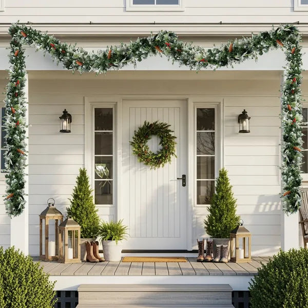 2 Pack 9FT Pre-lit Snow Flocked Christmas Garland, Lighted Artificial Xmas Garland With 200 Warm Lights And 440 Tips - view 2