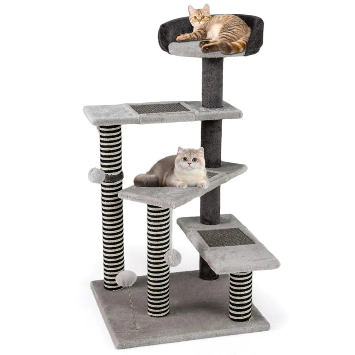 37" tall Cat Stairs with Scratching Mats - 3-Tier Perches, Spring Ball & Dangling Toys for Cats - view 2