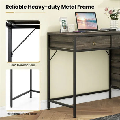Home Office Dual Desktop Desk With 5 Storage Drawers, Powder-Coated Metal Frame Engineered Wood - view 6