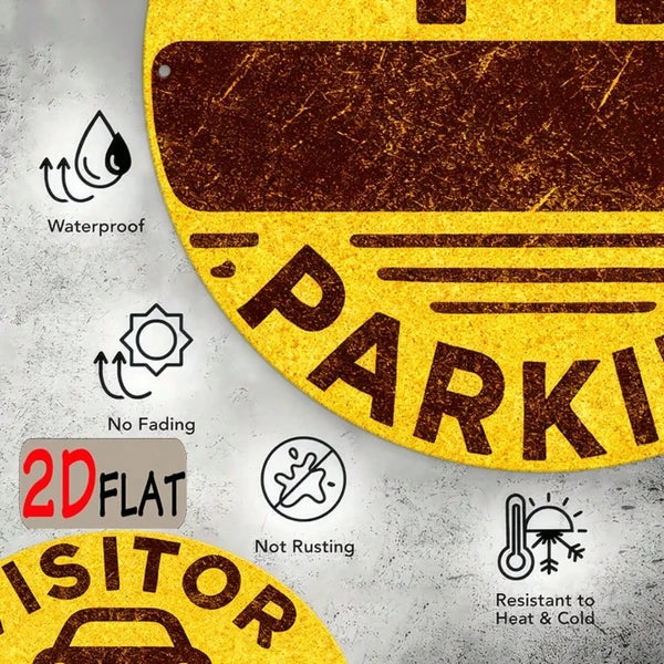 2D Flat Aluminum Round Outdoor Sign 7.87x7.87 Inch, Outdoor Sign, 7.87x7.87 Inch Visitor Parking Symbol Car Design Wall - view 3