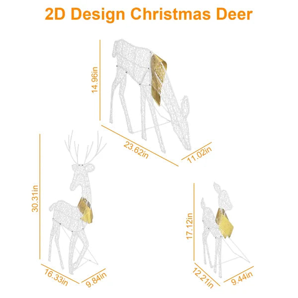 3 Sets Of Reindeer Family Lighted 2D Christmas Deer Decoration Warm Yellow Light 3 Lighting Modes Buck Doe Fawn Indoor - view 4