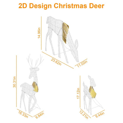 3 Sets Of Reindeer Family Lighted 2D Christmas Deer Decoration Warm Yellow Light 3 Lighting Modes Buck Doe Fawn Indoor - view 4
