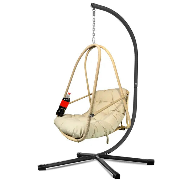 Hanging Egg Chair With Stand - Indoor/Outdoor Woven Rattan Swing Chair With Stand - 350lb Capacity - view 3