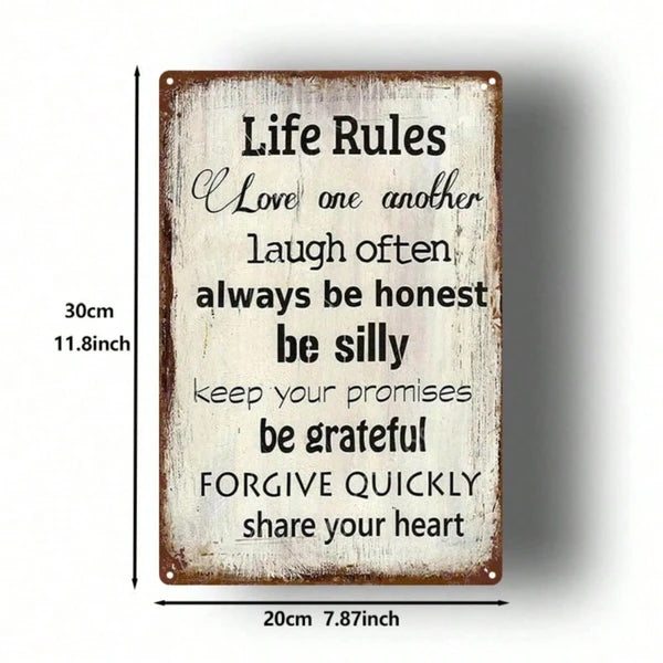 Vintage Inspirational Metal Sign, 2D Flat Rustic Iron Wall Plaque With Love Smile Integrity Gratitude Quote - view 3
