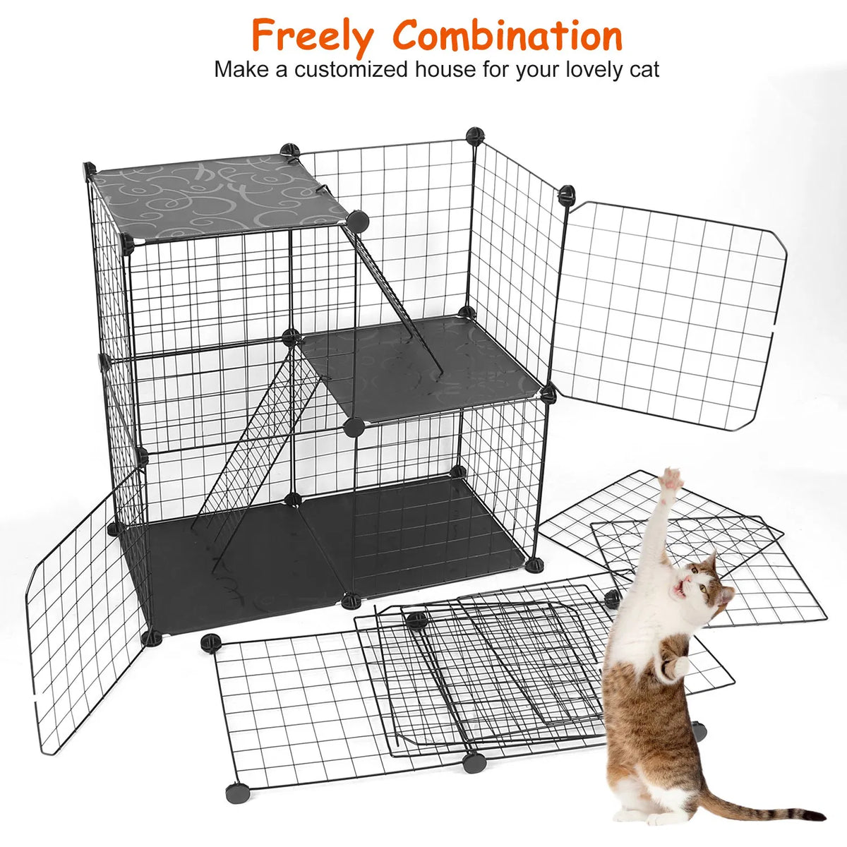 Cat Cage DIY Indoor Pet Home Small Animal House Detachable Playpen with 3 Doors 3 Tiers for Kitten Puppy Bunny - view 2