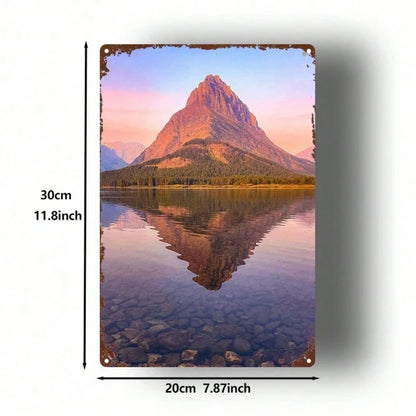 Mountain Lake Reflection Metal Sign, 8x12 Inch Decorative Wall Art, Durable Metal Plaque Painting For Bedroom Kitchen - view 3