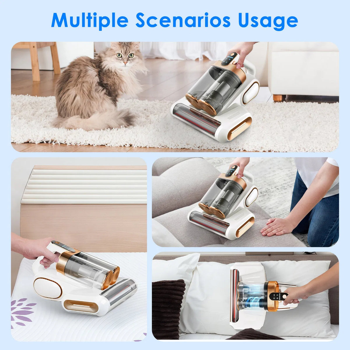 1Pc Mattress Vacuum Cleaner 16Kpa Bed Vacuum Cleaner Handheld Vacuums With Ultrasonic & UVC Light 18000 RPM Brushroll - view 8