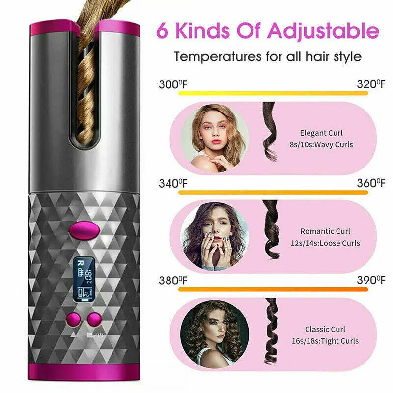 Hair Curler LCD Cordless Auto Rotating Waver Curling Iron Ceramic Wireless USA - view 7