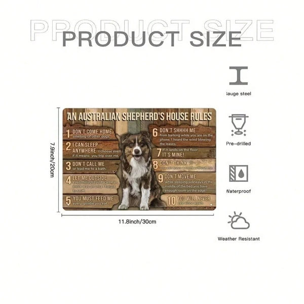 1pc Australian Shepherd Metal Tin Sign, House Rules Wall Art, Funny Pet Commands Decor, Decor - view 3