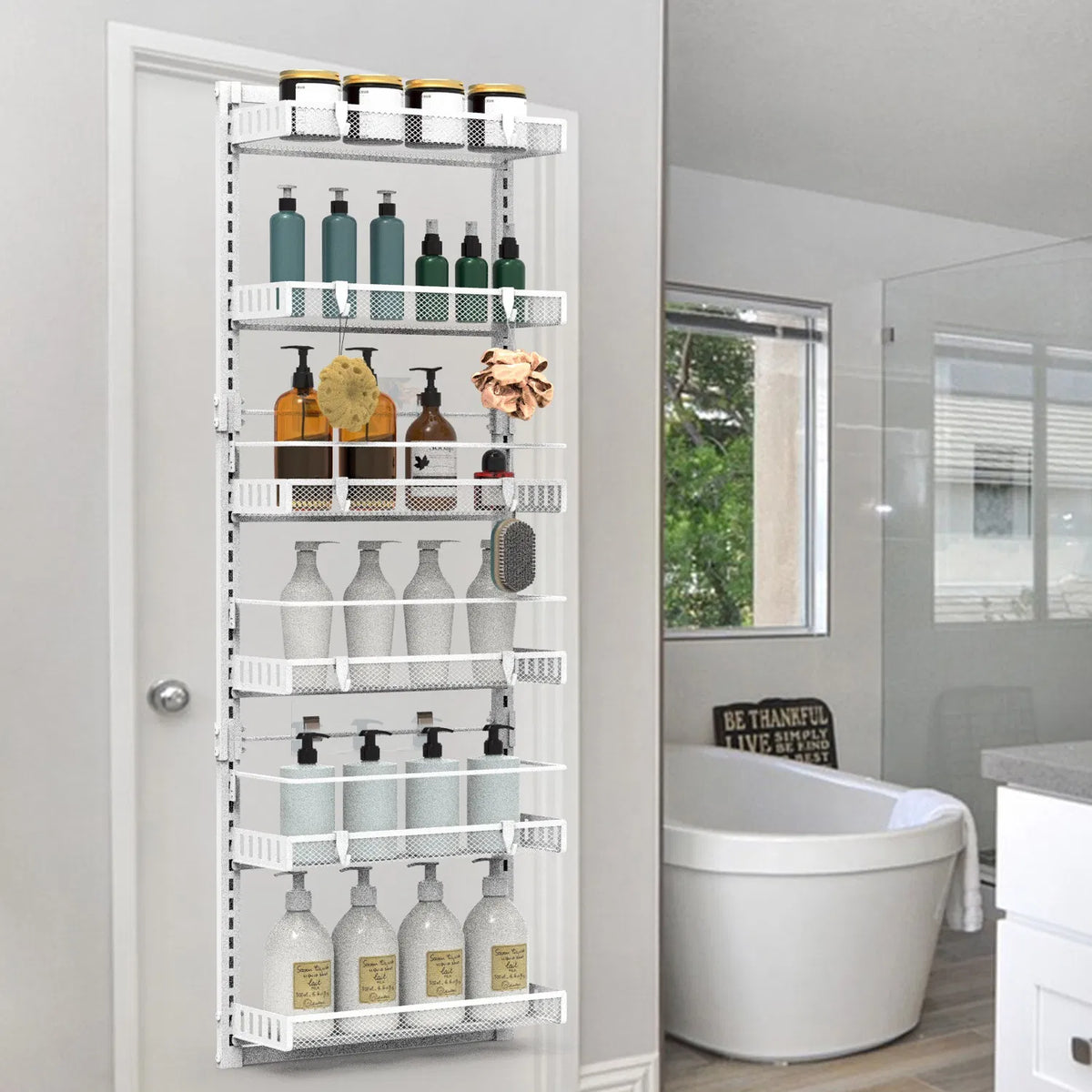 6-Tier Over the Door Pantry Organizer, Large Metal Door Spice Rack, Hanging Heavy-Duty Pantry Door Storage Shelf 10LBS - view 3