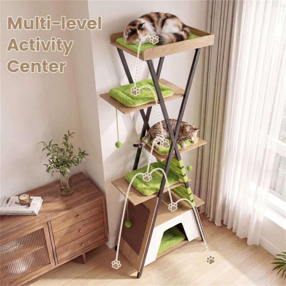 73" Multi-Level Cat Tree with Condo & Perch, Multi-Cat Climbing Tower with Scratching Pad & Interactive Toys - view 6
