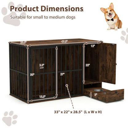 Coffee 2-in-1 Dog Crate End Table With Pull-Out Feeder, Chew-Resistant Metal Tube Pet Furniture For Small & Medium Dogs - view 3